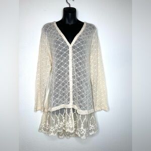 Krazy Kat Woman’s Duster Cardigan 2XL Ivory Lace Sheer Romantic Vintage Charm